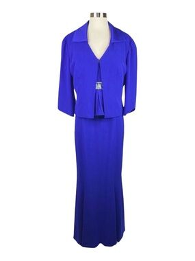 Daymor Couture Royal Sapphire Full Length Formal Gown & Jacket - Size 12